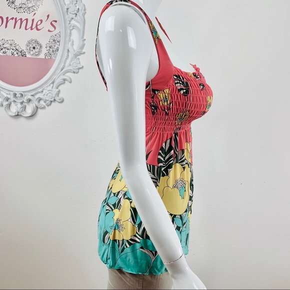 Wet Seal / Floral Tube Tank Top Pink Yellow Teal - Picture 7 of 8